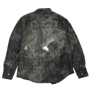 Vintage Y2K Helix Button Up Shirt Mens Size XXL Gray Black Grunge‎ Cyber Skater